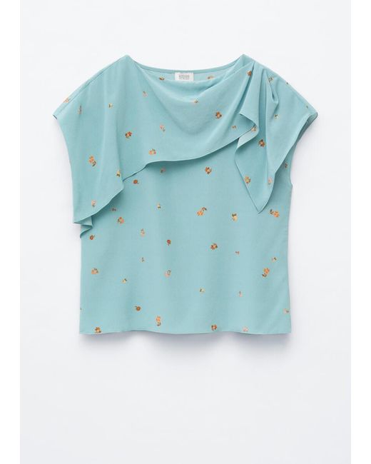 & Other Stories Blue Silk Scarf‑Detail Top