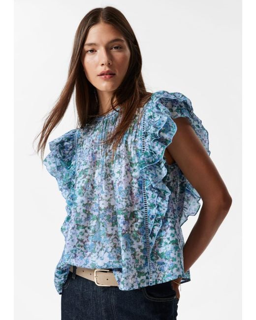 & Other Stories Blue Ruffled Top