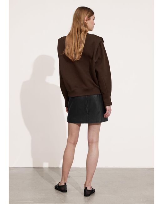 & Other Stories Brown Fitted Pleated-shoulder Sweatshirt