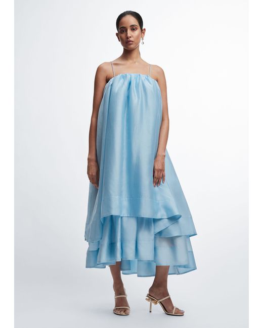 & Other Stories Blue Tiered Sleeveless Midi Dress