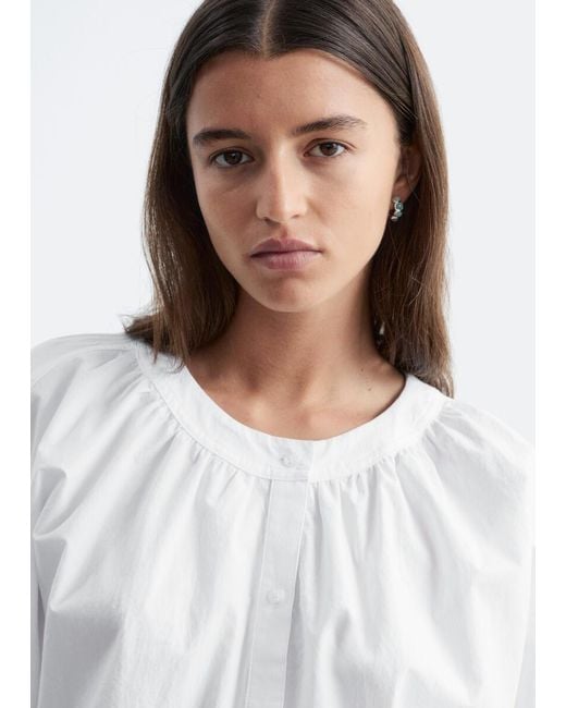 & Other Stories White Gathered Cotton Blouse