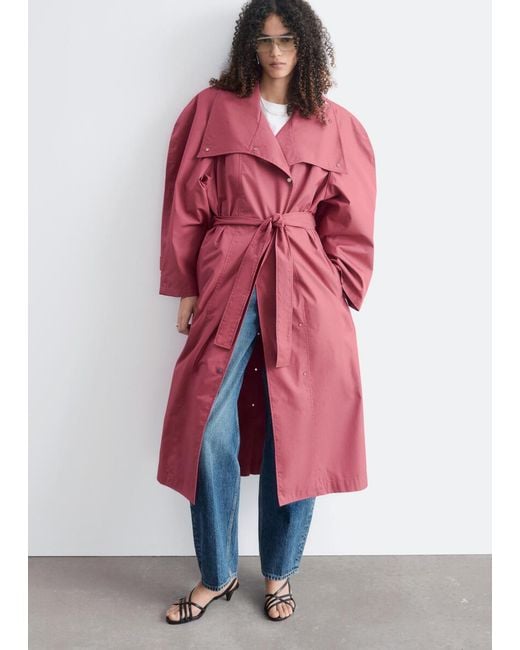 & Other Stories Red Bold-Shoulder Belted Coat