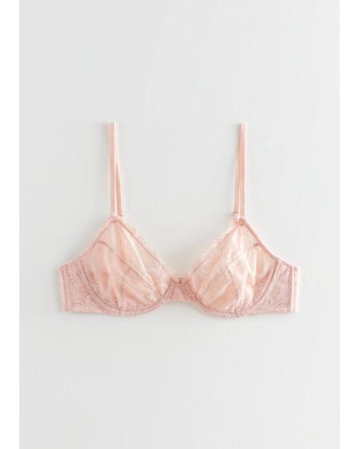 & Other Stories Pink Floral Lace Underwire Bra