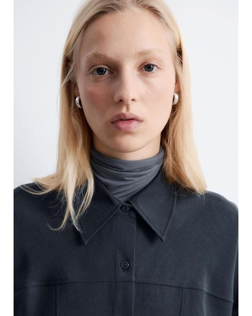 & Other Stories Black Balloon-Sleeved Tapered Shirt