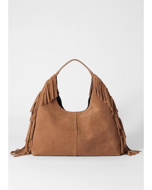 & Other Stories Brown Fringed Suede Tote Bag