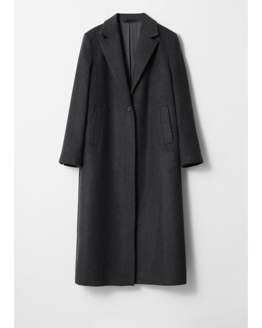 & Other Stories Black Single-Breasted Wool Maxi Coat