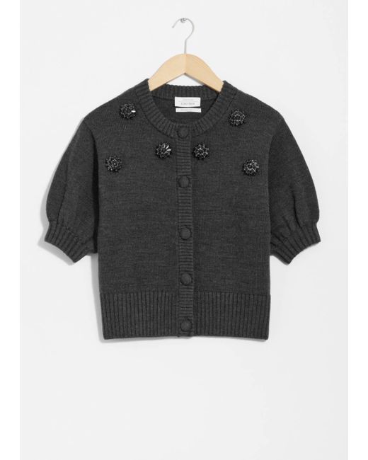 & Other Stories Black Beaded Merino Cardigan