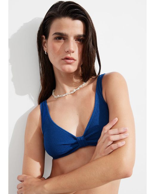 & Other Stories Blue Textured Triangle Bikini Top