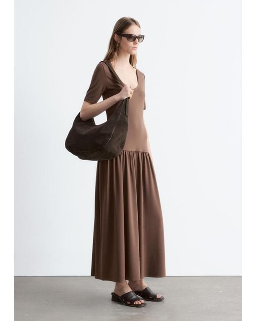 & Other Stories Brown Longline Jersey Maxi Dress