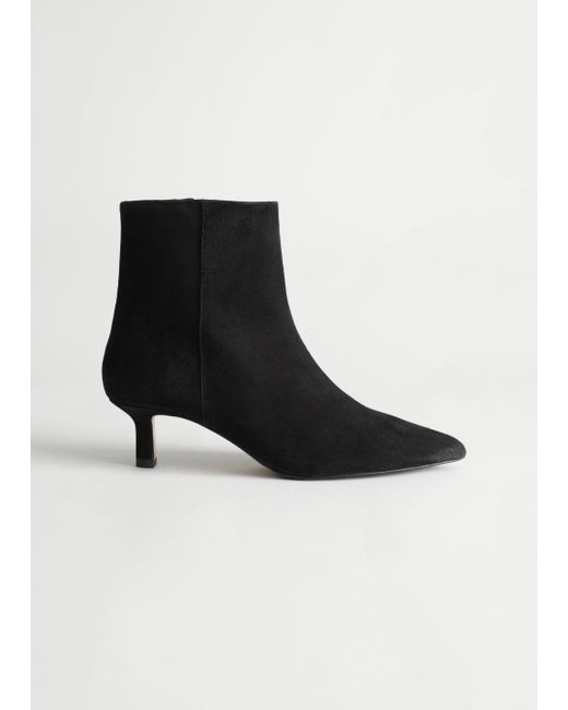 & Other Stories Suede Kitten Heel Ankle Boots in Black | Lyst