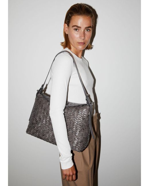 & Other Stories Gray Braided Leather Shoulder Bag