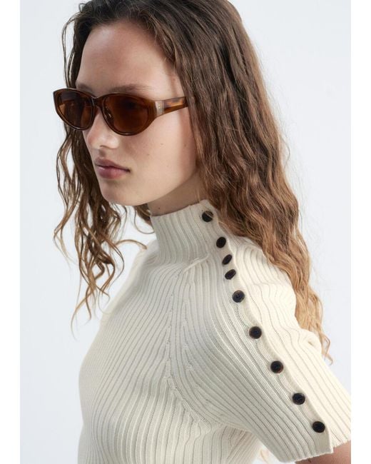 & Other Stories Blue Mock-Neck Ribbed Top
