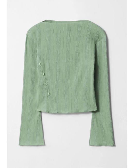 & Other Stories Green Boat-Neck Flared-Sleeve Top