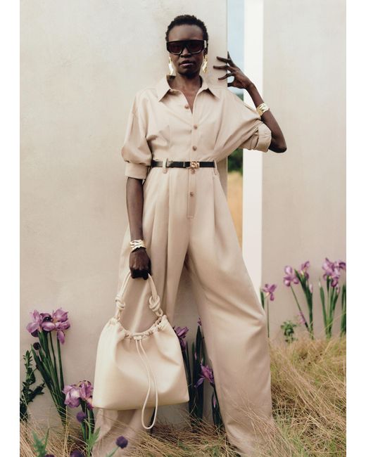 & Other Stories Natural Relaxed Belted Jumpsuit