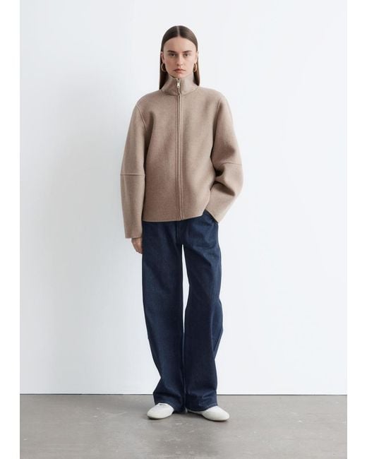 & Other Stories Natural Zip-Up Wool Jacket