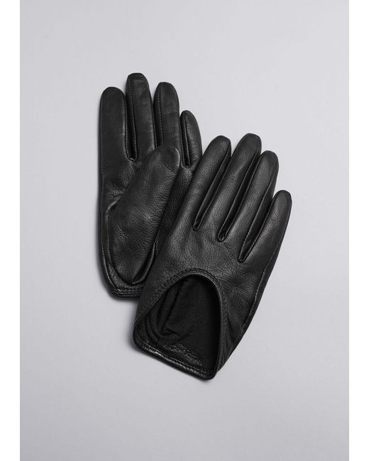& Other Stories Black Short Leather Gloves