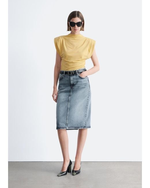 & Other Stories Blue Draped Jersey Top