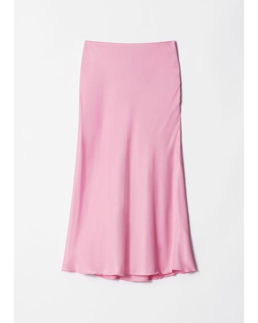 & Other Stories Pink Satin Midi Skirt