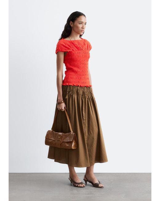 & Other Stories Red Smocked Boatneck Top