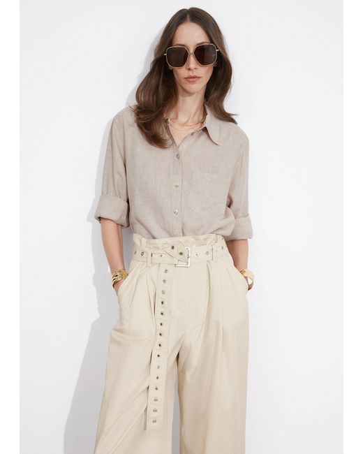 & Other Stories Natural Eyelet-belt Paperbag Trousers