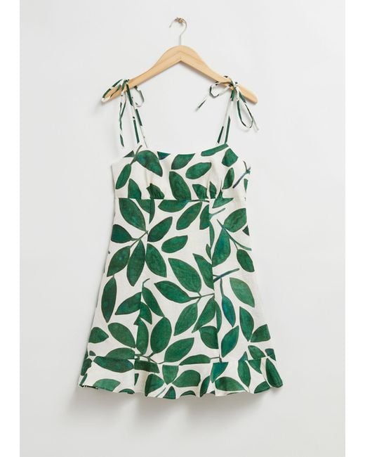 & Other Stories Green Strappy Linen Mini Dress