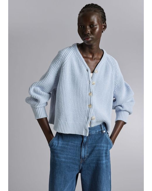 & Other Stories Blue Relaxed Knit Cardigan