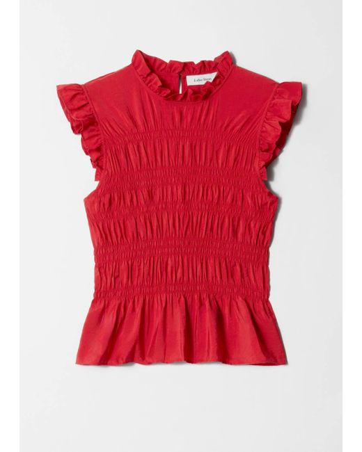 & Other Stories Red Smocked Frill Top