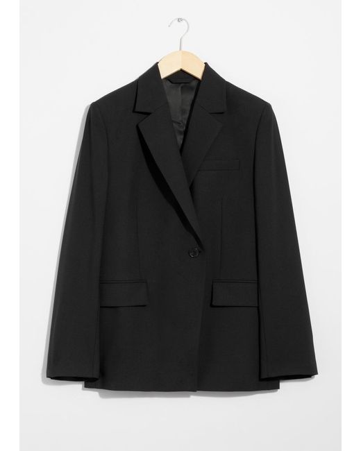 & Other Stories Black Single-Breasted Wool Blazer