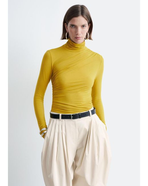 & Other Stories White Draped Turtleneck Top