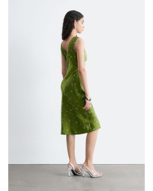 & Other Stories Green V-Neck Slip Midi Dress