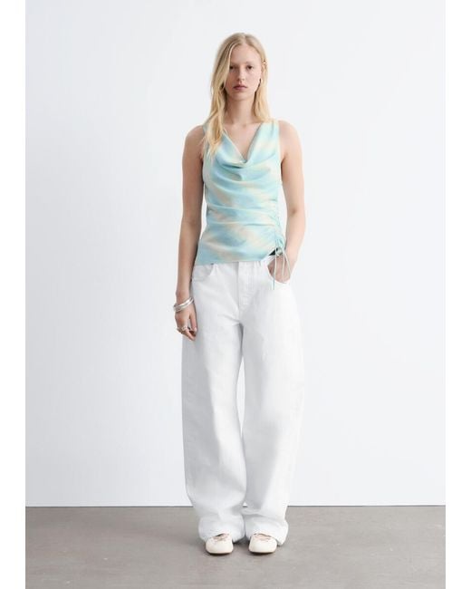 & Other Stories Blue Cowl-Neck Drawstring Top