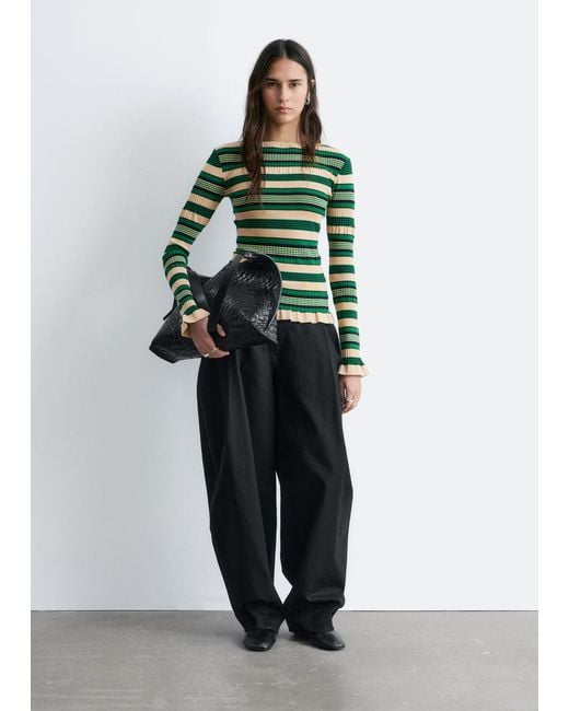 & Other Stories Green Long-Sleeve Ribbed Top