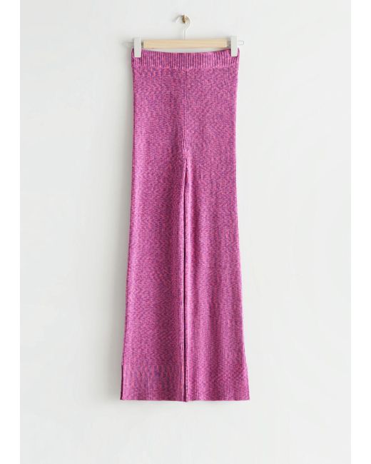 & Other Stories Pink Flared Rib Knit Trousers