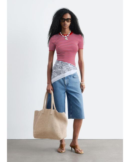 & Other Stories Red Ribbed T-Shirt