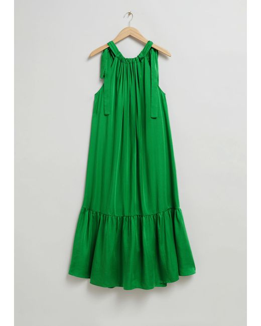 & Other Stories Green Gathered Sleeveless Midi Dress