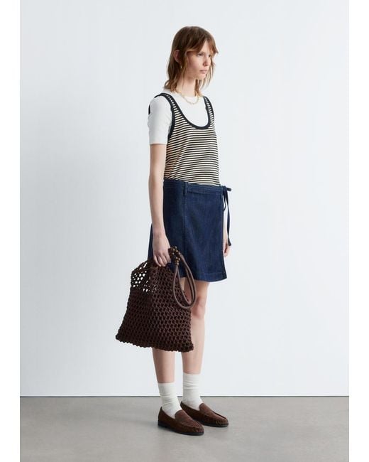 & Other Stories Blue Tie-Detail Denim Mini Skirt