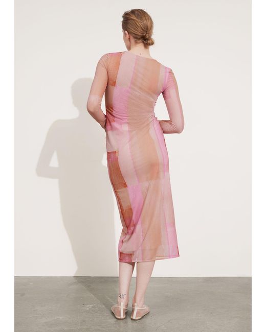& Other Stories Pink Mesh Midi Dress