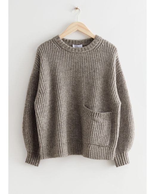 & Other Stories Brown Oversized Patch Pocket Knit Jumper