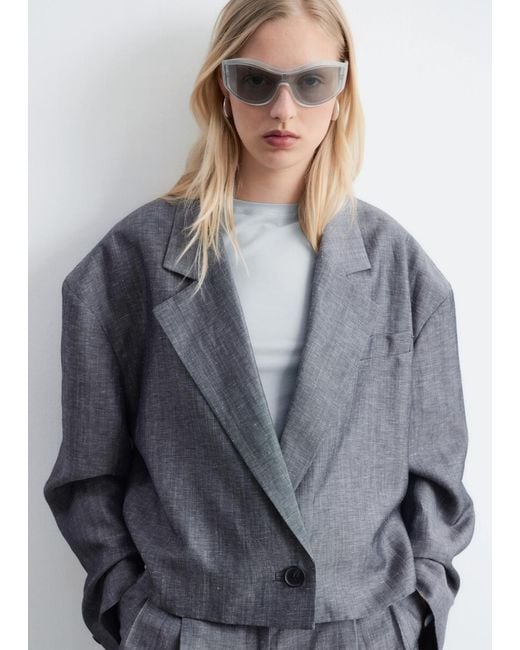 & Other Stories Gray Cropped Oversized Blazer