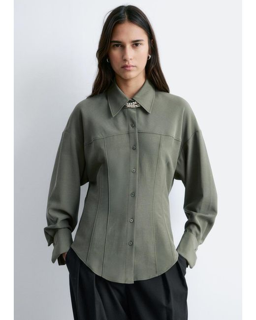 & Other Stories Gray Balloon-Sleeved Tapered Shirt