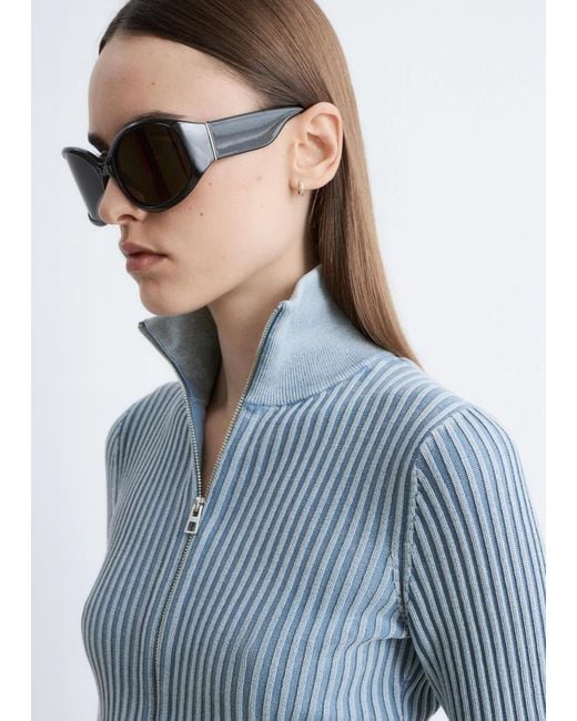 & Other Stories Blue Zip-Up Turtleneck Cardigan
