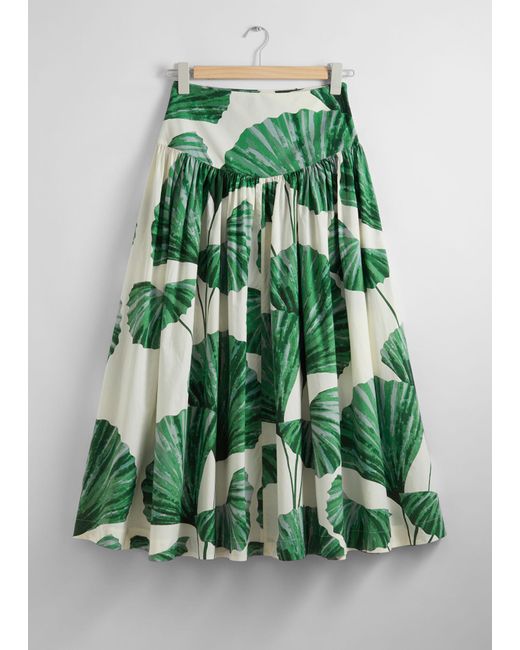 & Other Stories Green A-line Midi Skirt