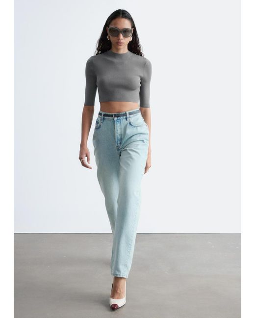 & Other Stories Gray Slim-Fit Cropped T-Shirt