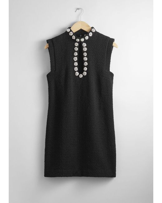 & Other Stories Black Sleeveless Rhinestone Mini Dress