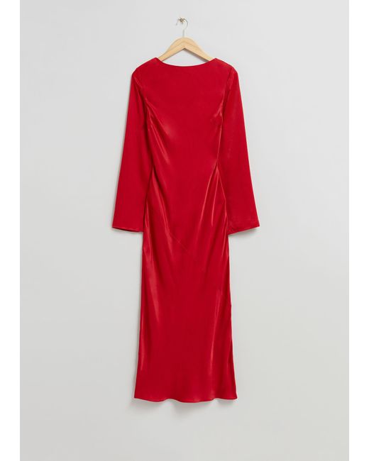 & Other Stories Red Satin Midi Dress