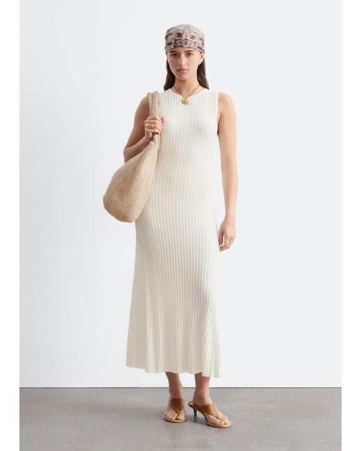 & Other Stories White Ribbed Midi Dress