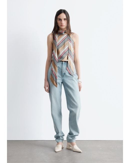 & Other Stories White Scarf-Neck Silk Top