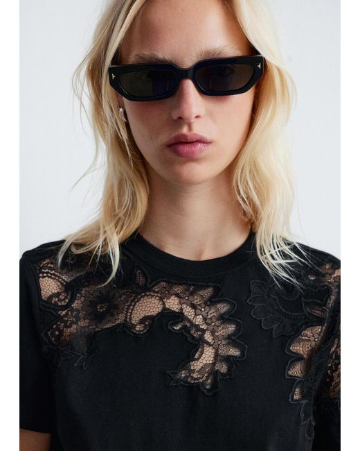 & Other Stories Black Lace Embroidery T-Shirt