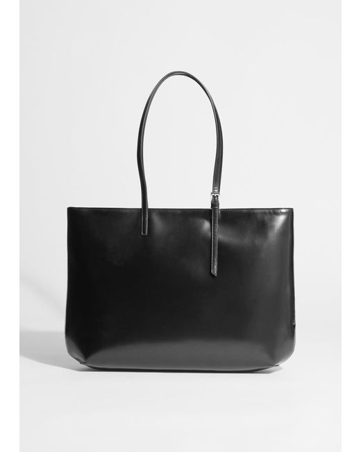 & Other Stories Black Structured Leather Tote