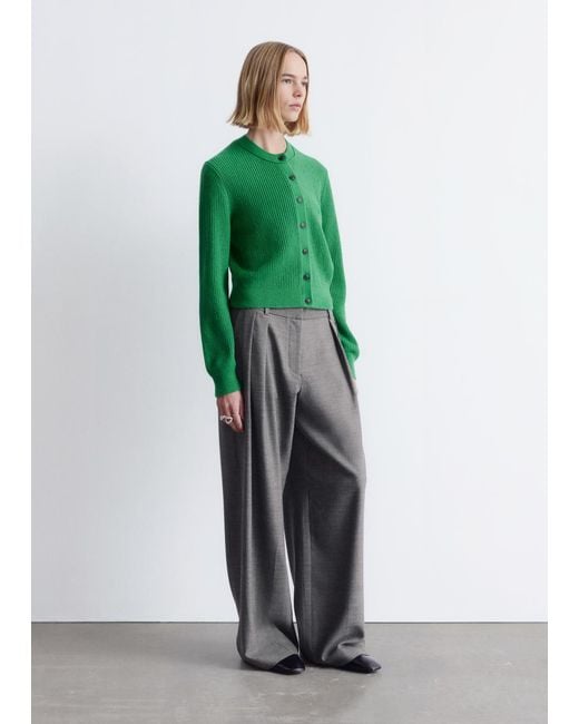 & Other Stories Green Rib-Knit Cardigan